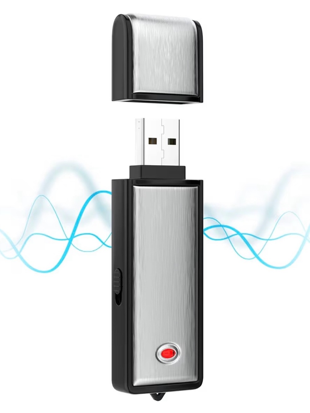 USB Stick Digital Voice Recorder - Black & Silver Portable Recorder
